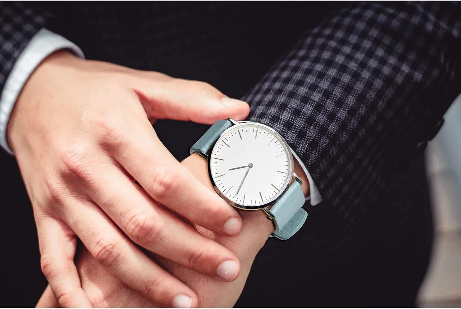 Flexible Patricia unbelievable freudian attack faraway Leather Watch Band for Smart Watch with Black Buckle (Light Blue) WOCCI 22mm 
