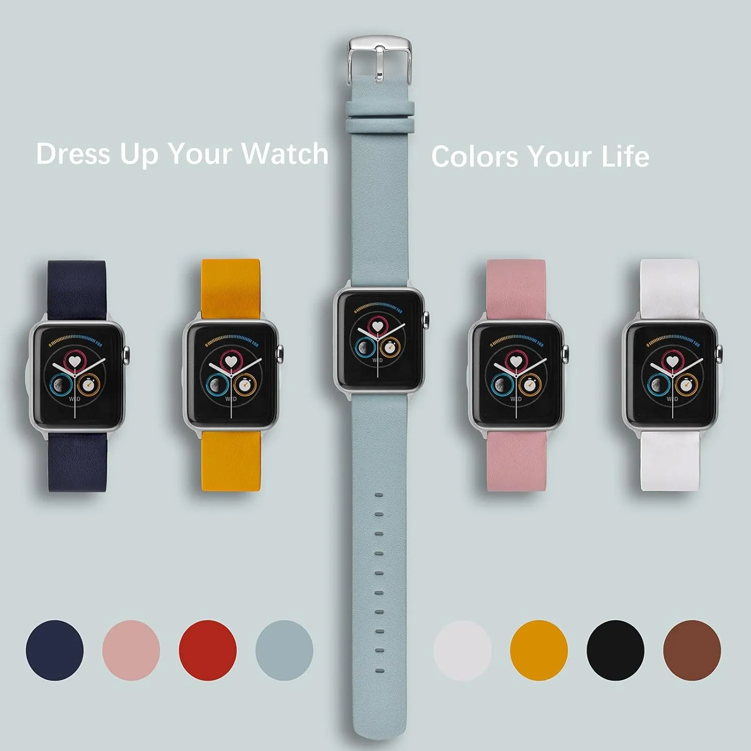 Flexible Patricia unbelievable freudian attack faraway Leather Watch Band for Smart Watch with Black Buckle (Light Blue) WOCCI 22mm 