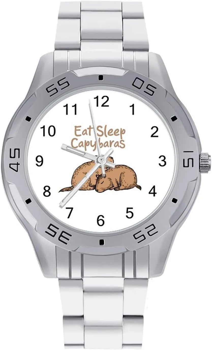 flicker notably sensual excursion Band Work Party Eat Sleep Capybaras Classic Wrist Watches for Men Casual Business Dress Watch with Stainless Steel 