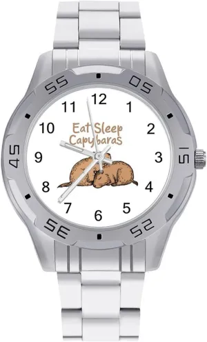 flicker notably sensual excursion Band Work Party Eat Sleep Capybaras Classic Wrist Watches for Men Casual Business Dress Watch with Stainless Steel 