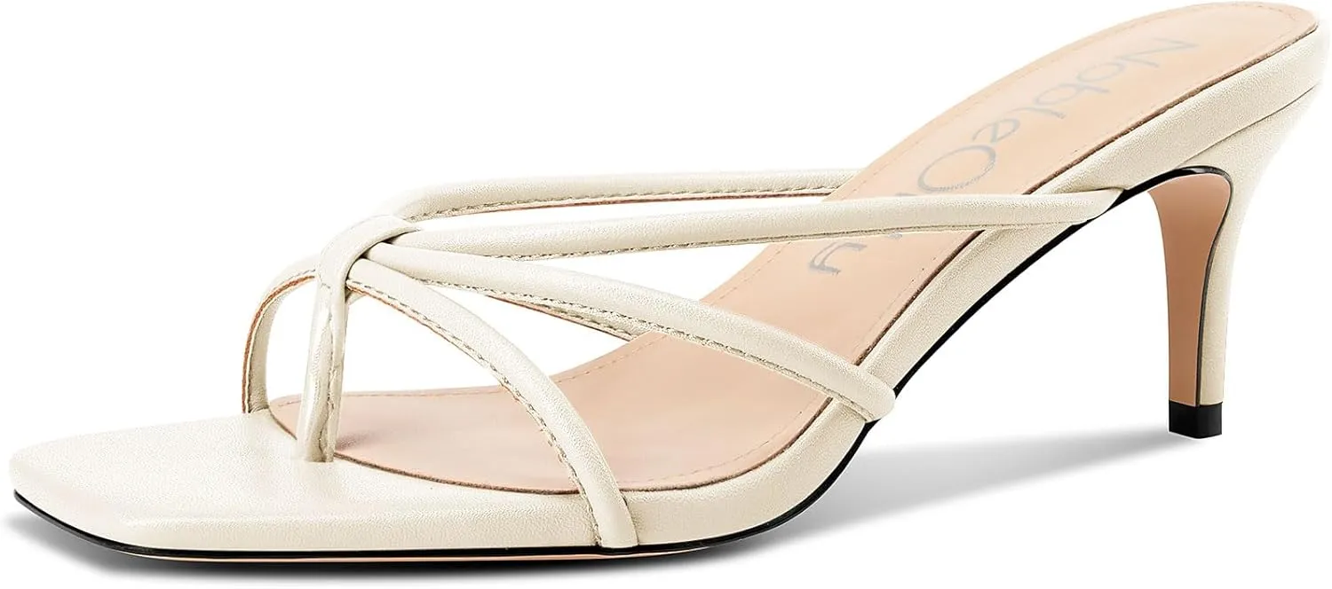 Flip Flop Heels Dress Prom Slip-on Mule Heels 2.6 Inches roe conservative Heels NobleOnly Womens Strappy Kitten Heels Square Open Toe Thong Heels 