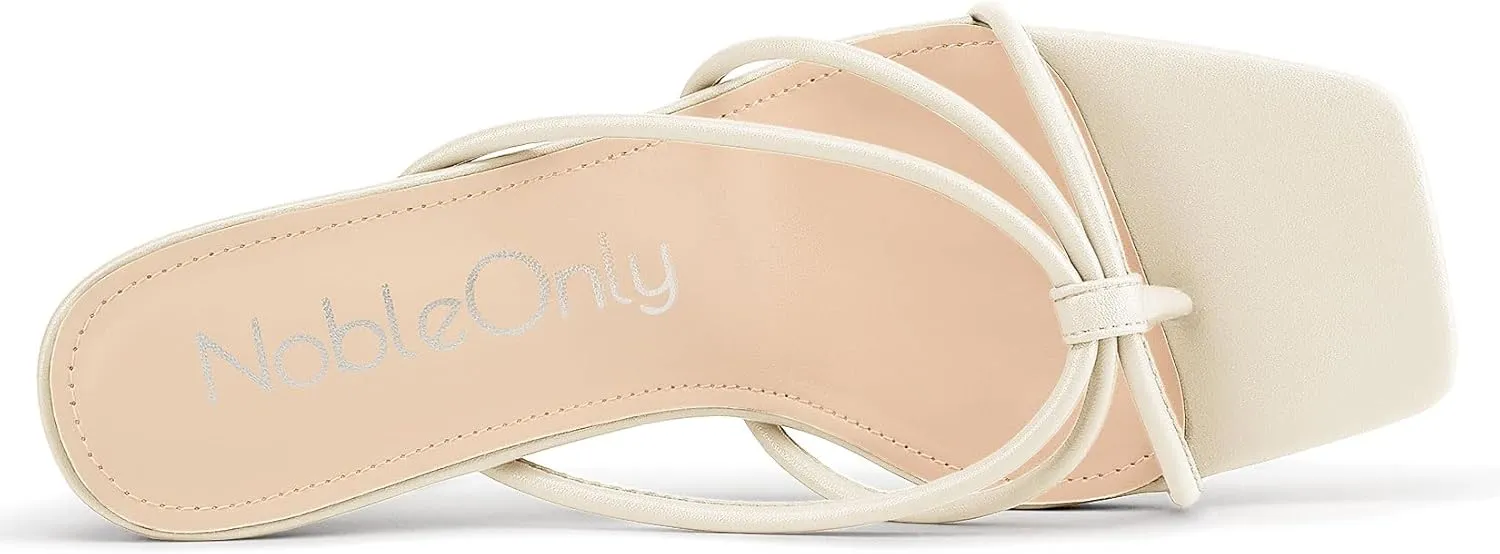 Flip Flop Heels Dress Prom Slip-on Mule Heels 2.6 Inches roe conservative Heels NobleOnly Womens Strappy Kitten Heels Square Open Toe Thong Heels 