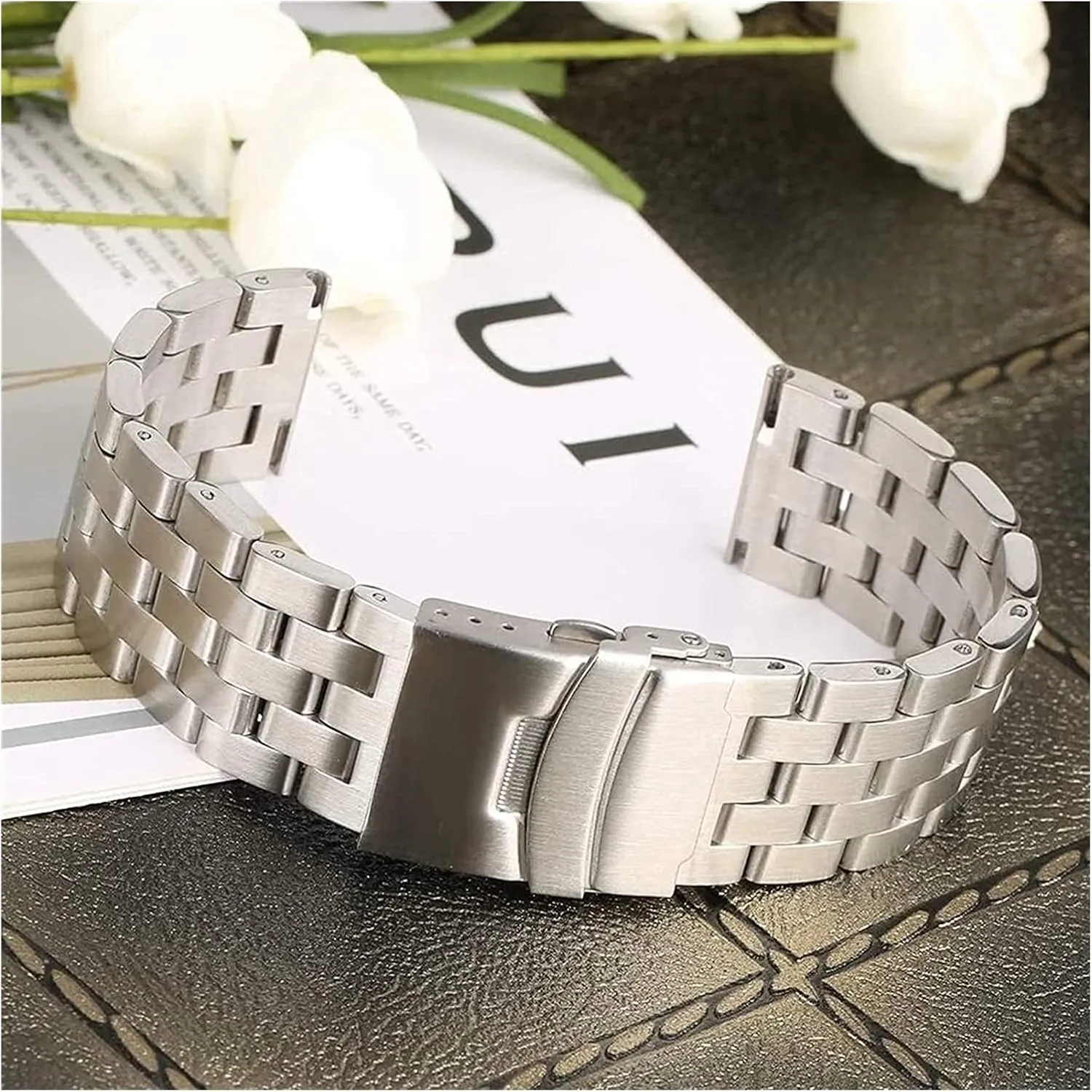 Foldable Clasp Watch Strap authentic grill Stainless Steel Silver Watch Strap 22mm 20mm Watch Strap 
