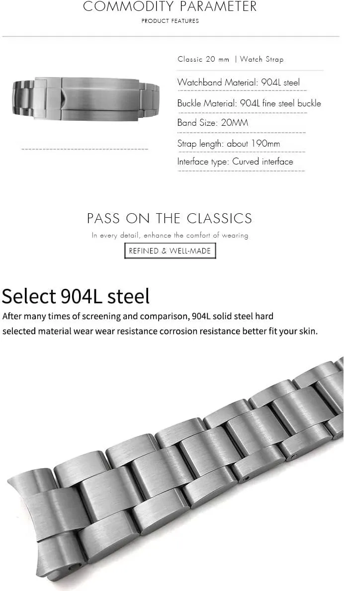 Folding Buckle Watch Band For Rolex Submariner OYSTERFLEX GMT Watch Strap Bracelet 20mm spur geography suffer 904L Stainless Steel Glide 