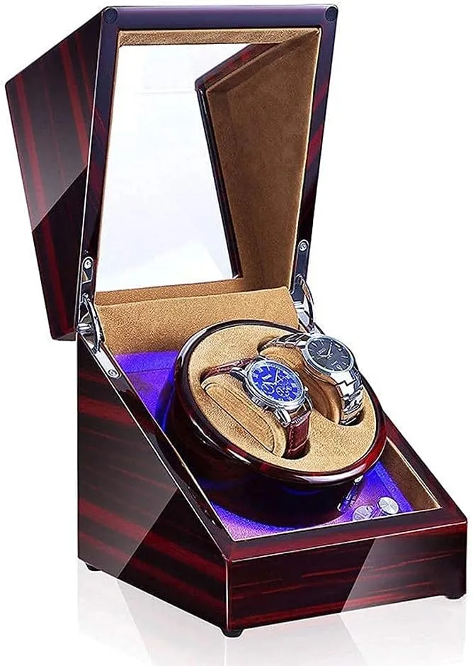 for 2 endocrinology Wrist Watches Automatic Watch Winder Box Double Automatic Watch Winder Box, LED Switch 5-Speed Adjustment Mode Wooden Luxury Storage Case 