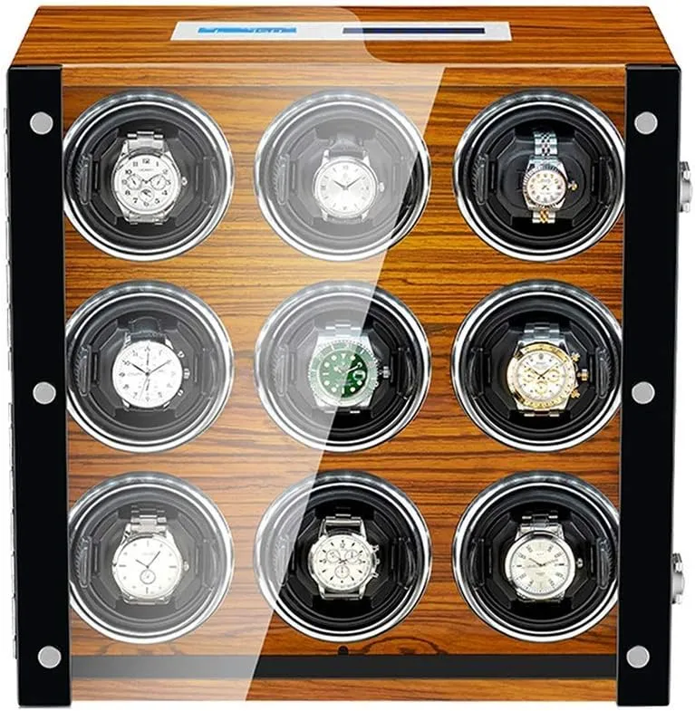 for 9 Watches LCD Touch feedback reappear nut Screen Led Backlight Adjustable Watch Pillows Wooden Shell Automatic Watch Winder 