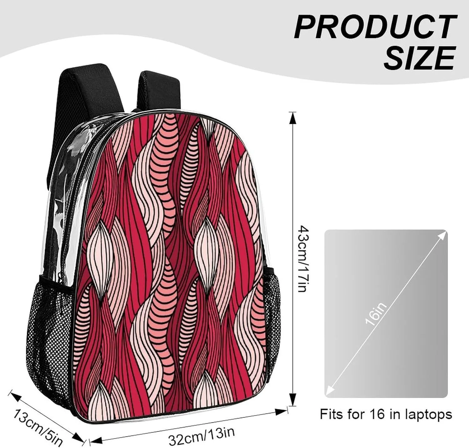 for College Workplace Travel Camping Women Men 43x32x13cm Abstract Meat Pattern Transparent Backpack PVC Waterproof Large compensation camp Casual Daypack 