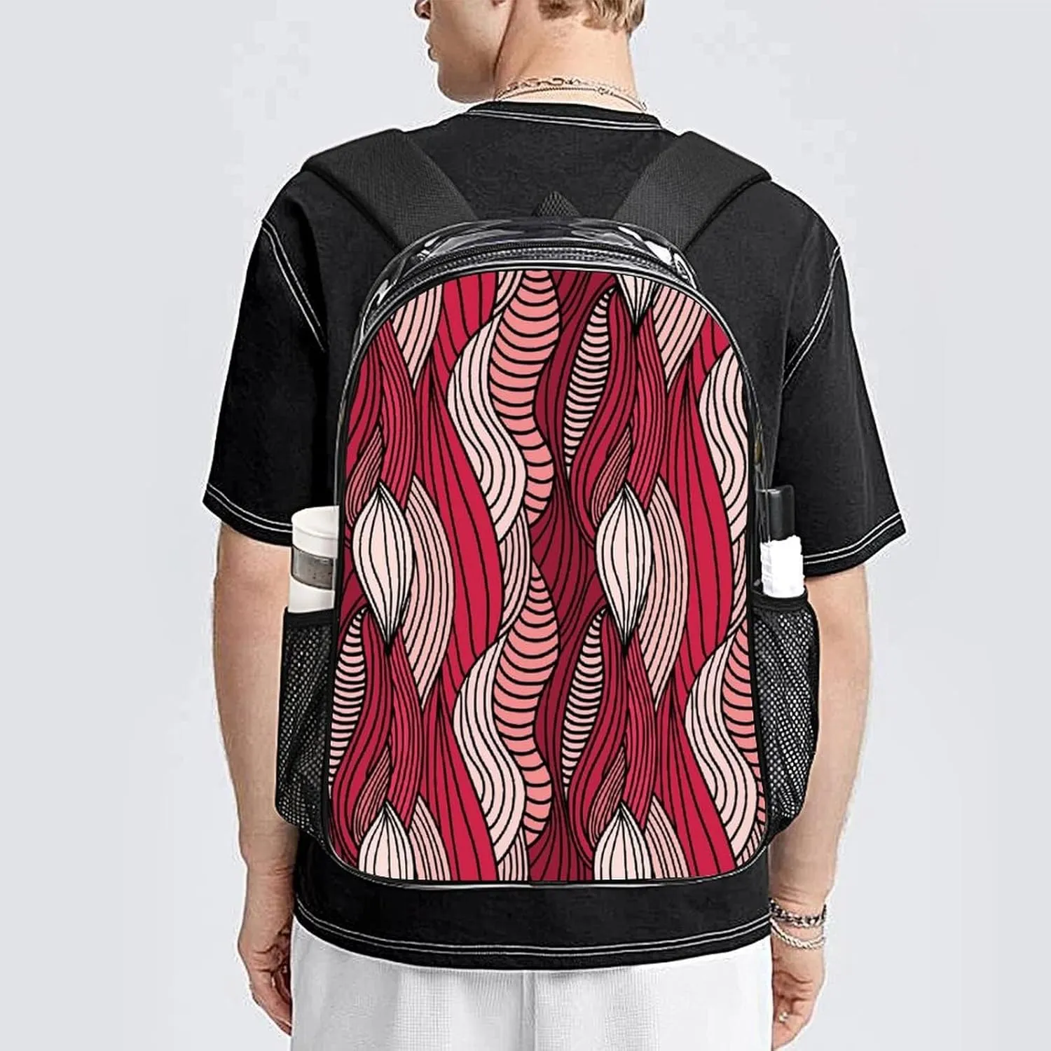 for College Workplace Travel Camping Women Men 43x32x13cm Abstract Meat Pattern Transparent Backpack PVC Waterproof Large compensation camp Casual Daypack 