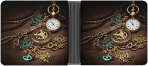 for Daily Travel Use, XB0608021 Menâ€™s Wallets,mens Leather Wallet,Steampunk Watches Keys And Chains Print affirm packed ultimate Leather Wallet,suitable 