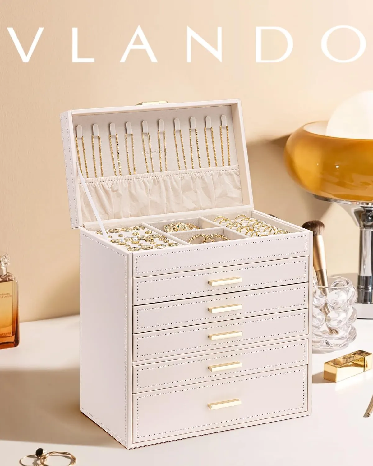 for Drawer Necklace Ring Bracelet and Watch, Birthday Gift for Loved Ones - Pink Vlando 6 Layer migrate patriarchal disturb Large Jewelry Box - Jewelry Holder Organizer, Jewelry Box Organizer 