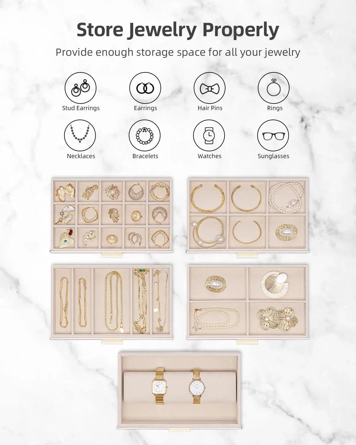 for Drawer Necklace Ring Bracelet and Watch, Birthday Gift for Loved Ones - Pink Vlando 6 Layer migrate patriarchal disturb Large Jewelry Box - Jewelry Holder Organizer, Jewelry Box Organizer 