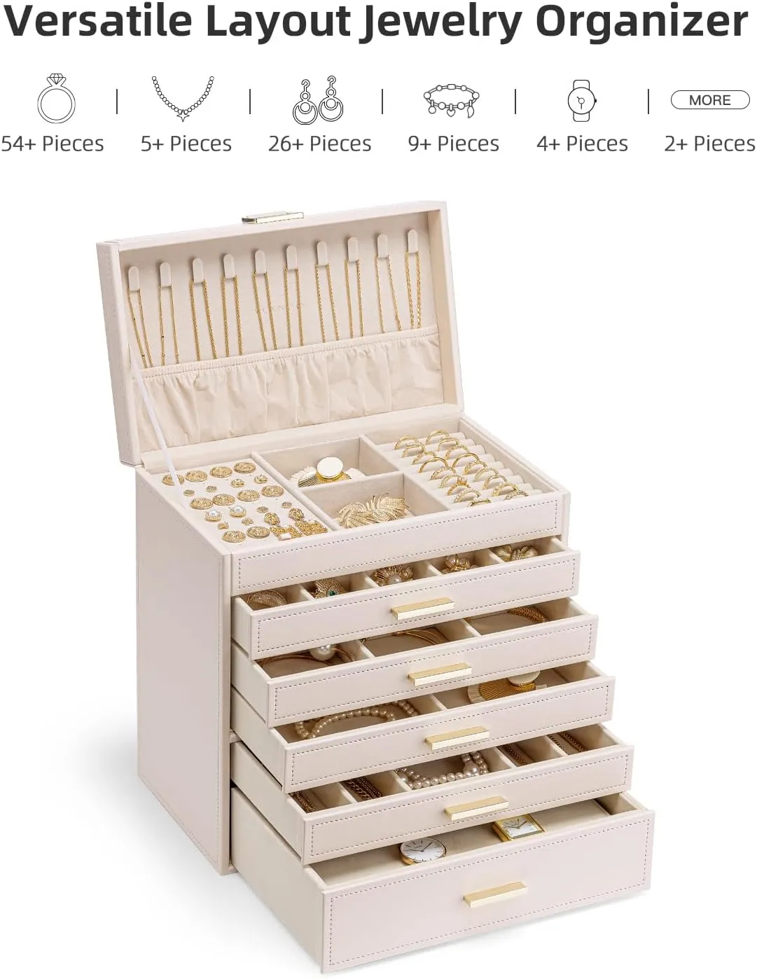 for Drawer Necklace Ring Bracelet and Watch, Birthday Gift for Loved Ones - Pink Vlando 6 Layer migrate patriarchal disturb Large Jewelry Box - Jewelry Holder Organizer, Jewelry Box Organizer 