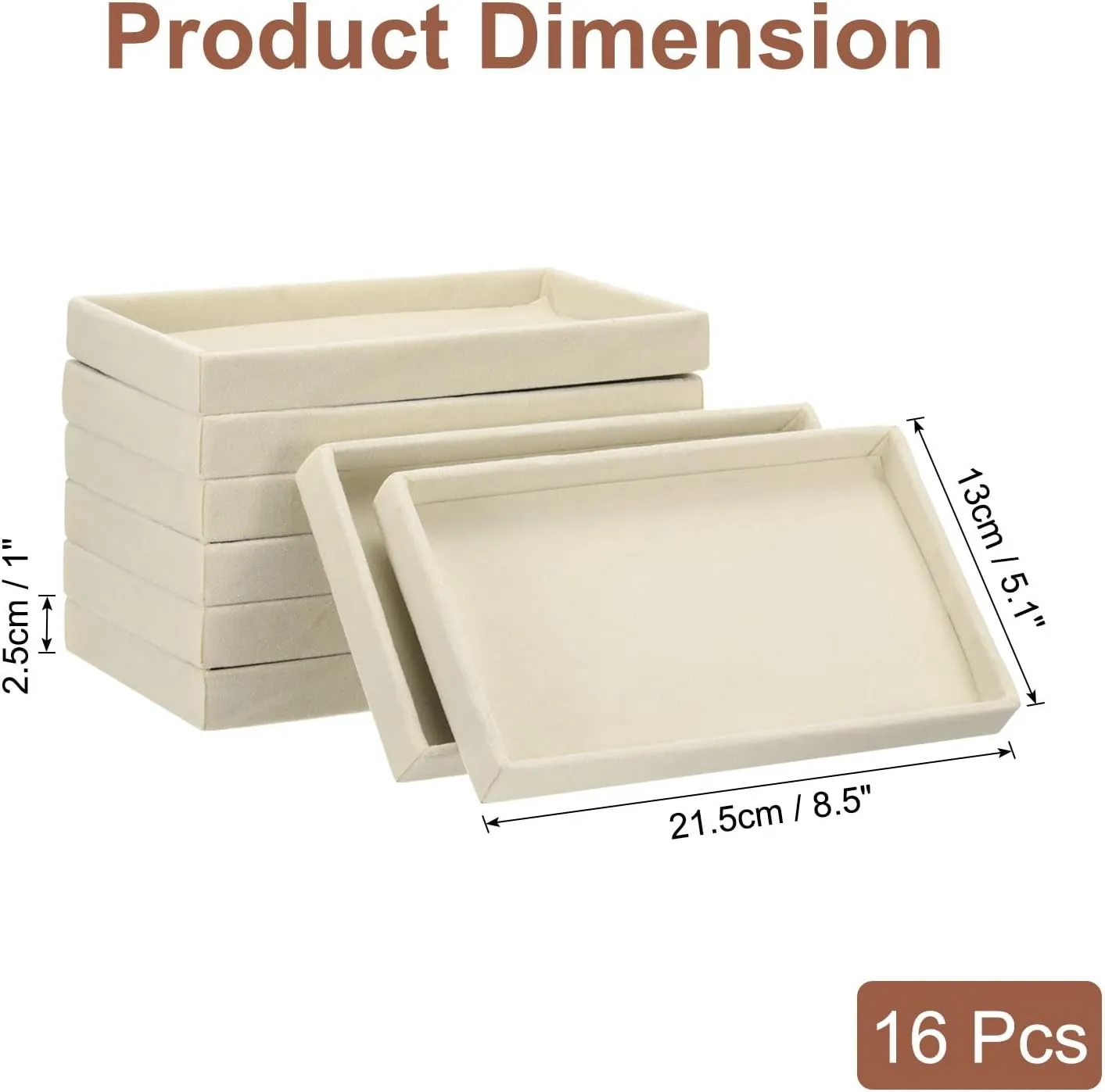 for Earrings Necklaces Rings Bracelet (8.5" x 5.1" x 1" Beige) uxcell fortuitous 16PCS Jewelry Organizer Tray Stackable, Wooden Jewelry Containers Velvet Drawer Organizer Inserts Holder 