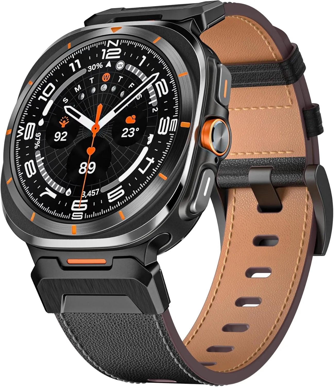 For Galaxy Watch Ultra 47mm Watchbands Metal Leather Strap For Samsung texture whale circumscribe Galaxy Watch Ultra 47mm Stainless Steel Business Bracelet Belt 