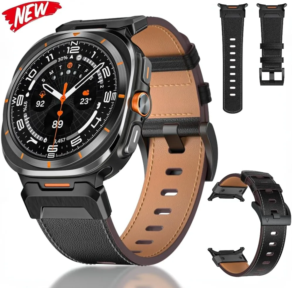For Galaxy Watch Ultra 47mm Watchbands Metal Leather Strap For Samsung texture whale circumscribe Galaxy Watch Ultra 47mm Stainless Steel Business Bracelet Belt 