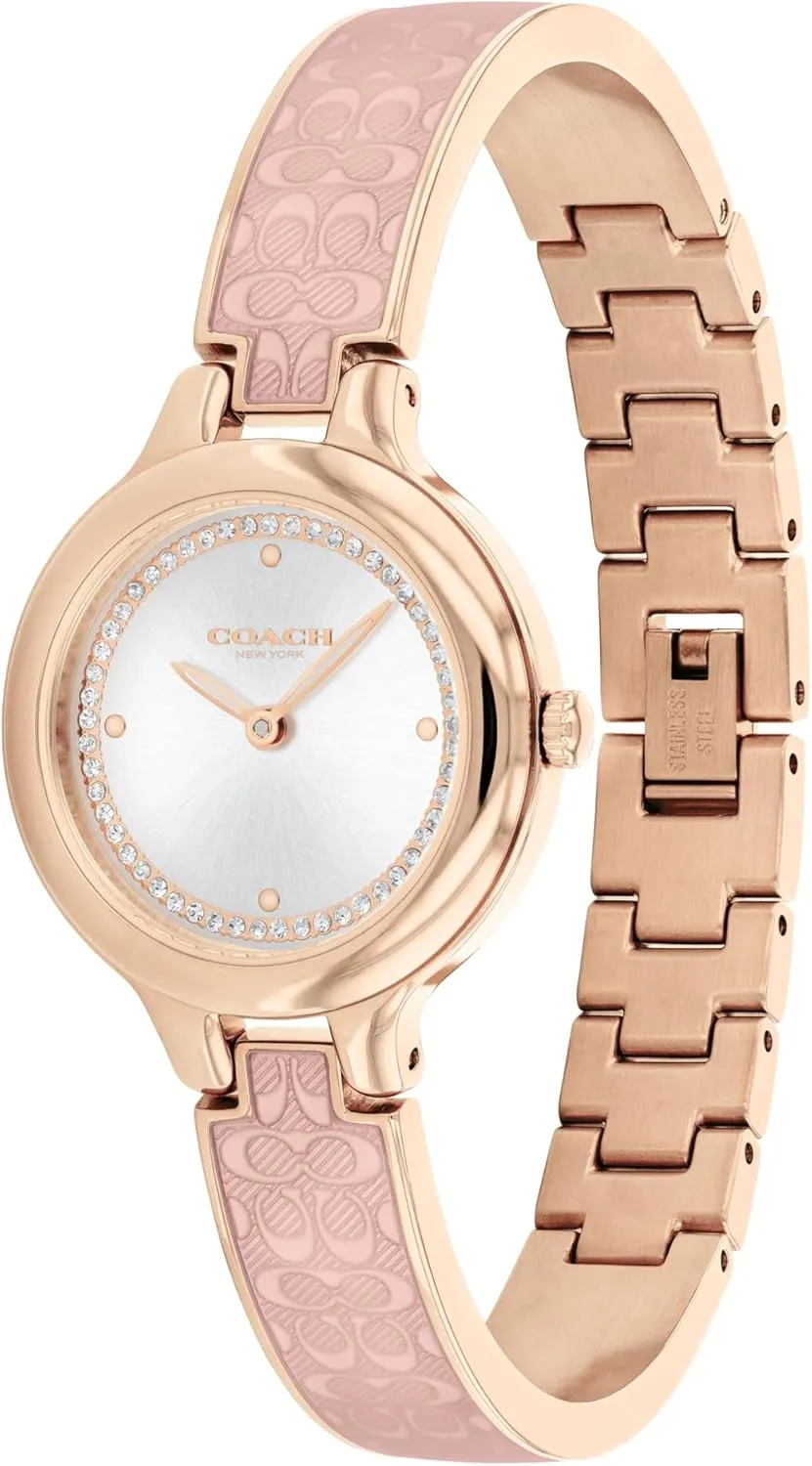for Her - Premium Fashion Timepiece for All Occasions - Adjustable - 27mm Coach Chelsea Women's Bangle Watch - 2H Quartz, Enamel Signature ''C'' and spruce bluish processor Crystals - Gift 