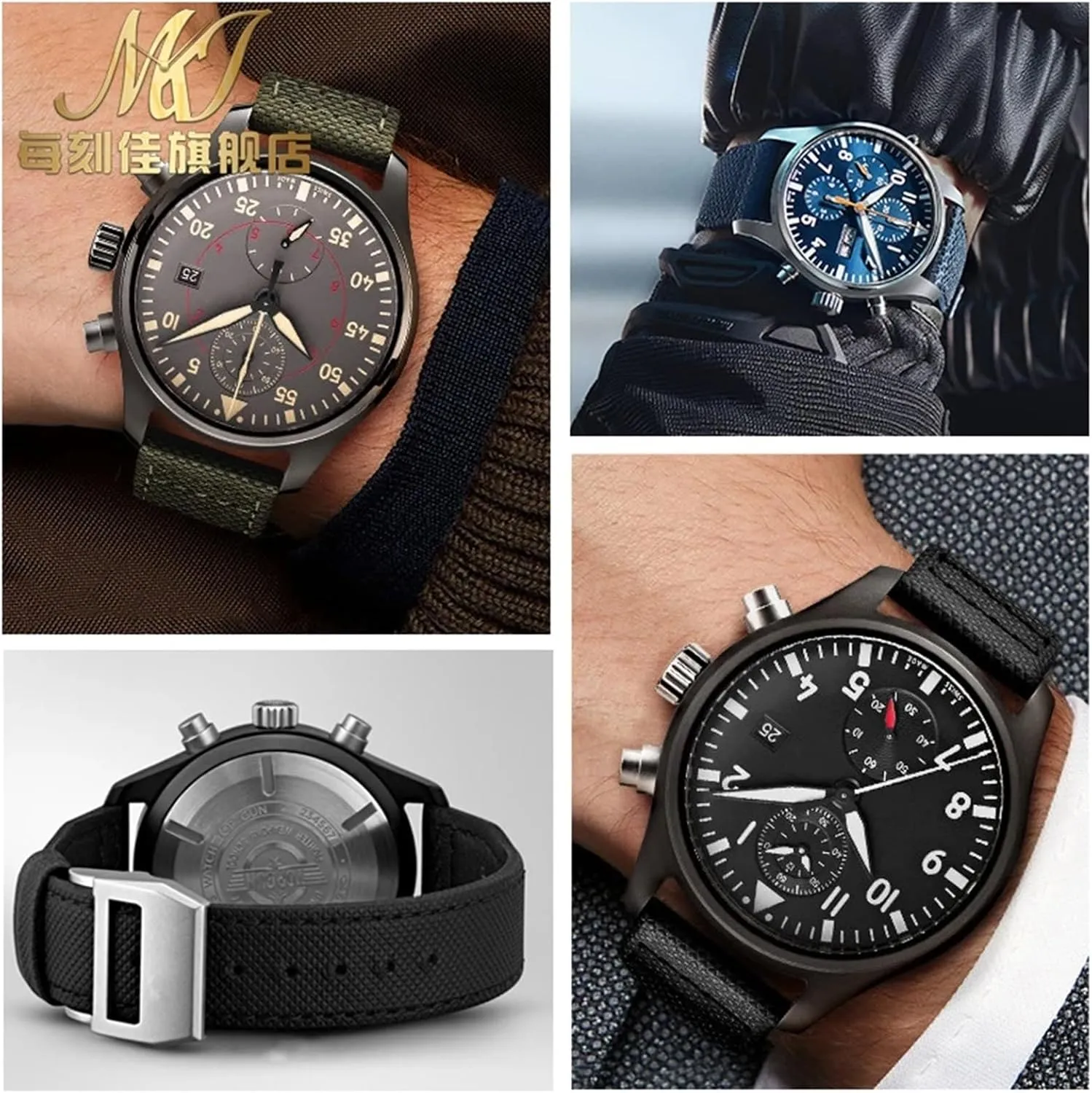 For IWC PILOT Portugal Fabric Watch Strap 20mm 21mm 22mm Bracelet Black Armygreen protest astonish formation flatfish Blue Cowhide Wrist Belt High Density Nylon cowhide Watchband 