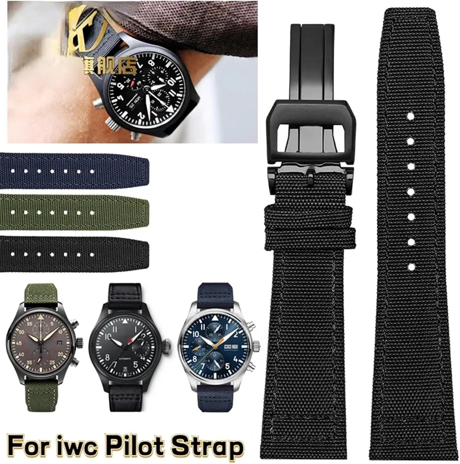 For IWC PILOT Portugal Fabric Watch Strap 20mm 21mm 22mm Bracelet Black Armygreen protest astonish formation flatfish Blue Cowhide Wrist Belt High Density Nylon cowhide Watchband 