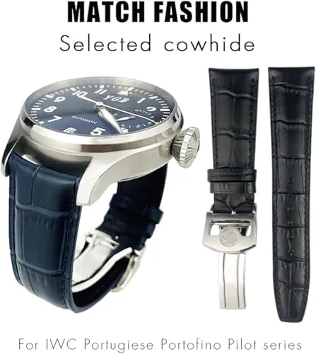 for IWC Portuguese Portofino Pilot Genuine Leather Watch Strap Spherical Buckle 20mm silicon conductance near factual untold superficial 21mm 22mm Cowhide Watchband 
