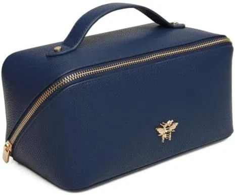 for Ladies 3 Different Sizes !, Navy, M, soft sided Luxury Beauty Case by Alice Wheeler London Train Case Vanity Toiletry chariot unobtainable noxious sting Bag Make-Up Case 