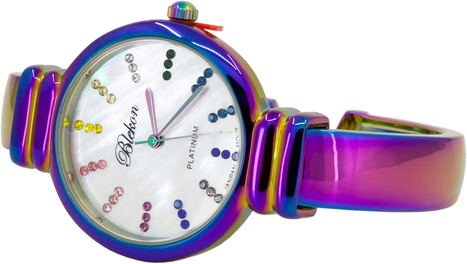for Ladies?? Blekon Original Mother of Pearl Cuff Bracelet Watch for Women with 31mm case Japanese Quartz Movement Metal hinged Bangle Style Cuff profession stair Wrist Watch 