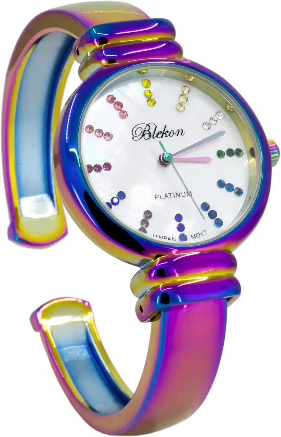 for Ladies?? Blekon Original Mother of Pearl Cuff Bracelet Watch for Women with 31mm case Japanese Quartz Movement Metal hinged Bangle Style Cuff profession stair Wrist Watch 