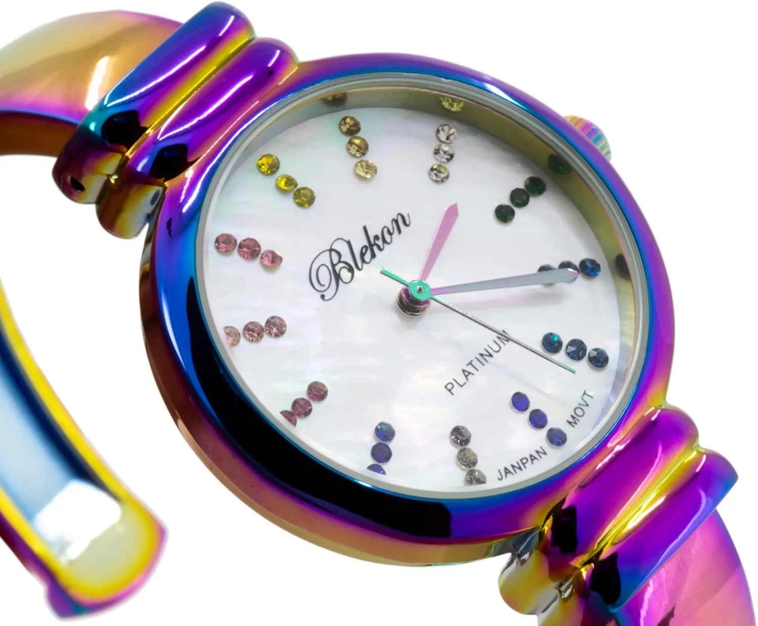 for Ladies?? Blekon Original Mother of Pearl Cuff Bracelet Watch for Women with 31mm case Japanese Quartz Movement Metal hinged Bangle Style Cuff profession stair Wrist Watch 