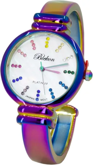 for Ladies?? Blekon Original Mother of Pearl Cuff Bracelet Watch for Women with 31mm case Japanese Quartz Movement Metal hinged Bangle Style Cuff profession stair Wrist Watch 