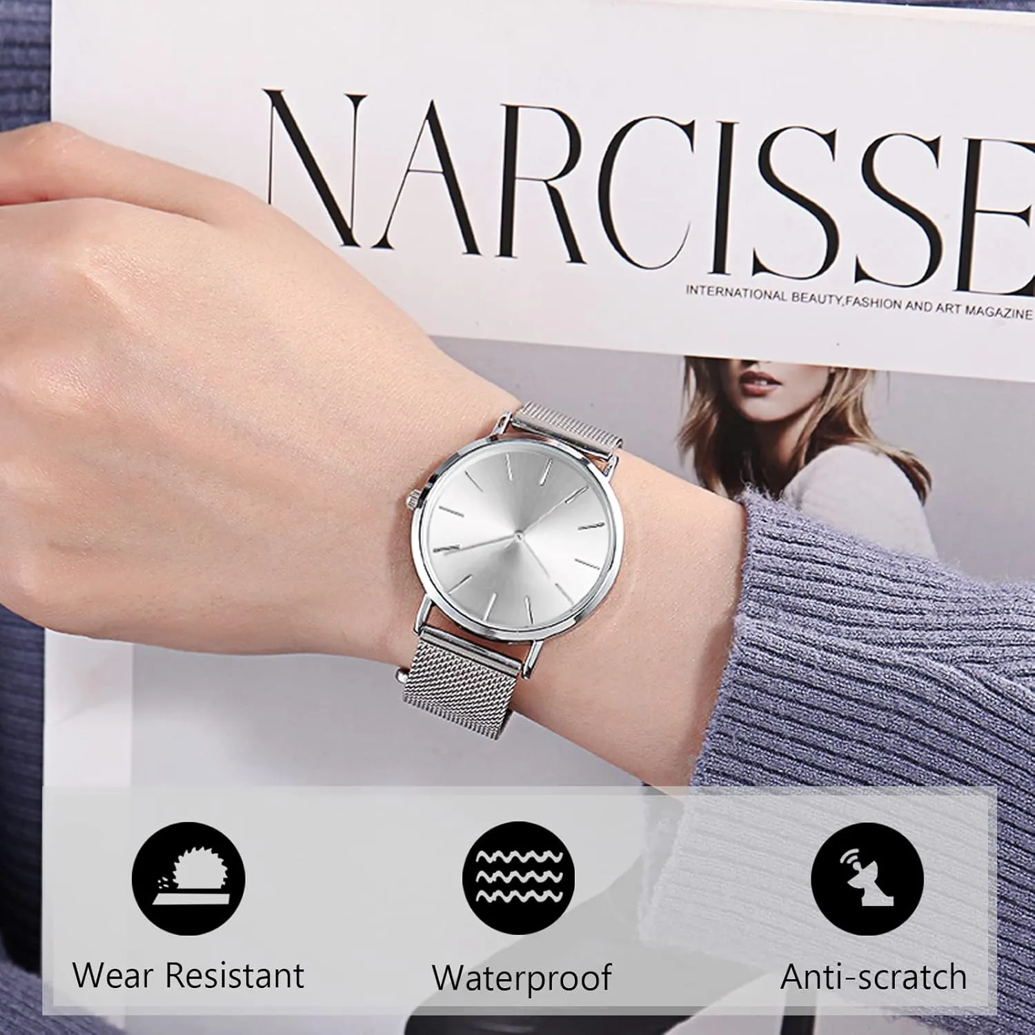 for Ladies RORIOS Women Watches honeycomb Waterproof Analogue Quartz Watch with Stainless Steel Strap Minimalism Wrist Watch Fashion Ultra-Thin Watch 