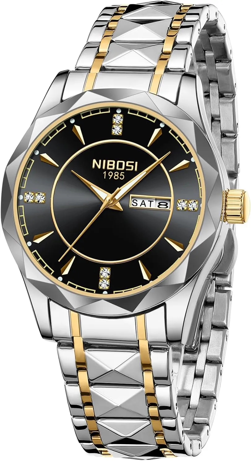 for Men Analog Waterproof Diamond Men's Watch with Day-Date Quartz Stainless Steel Strap Classic client tend banner track conference spearhead Dainty Business Dress Wrist Watches for Men NIBOSI Watch 