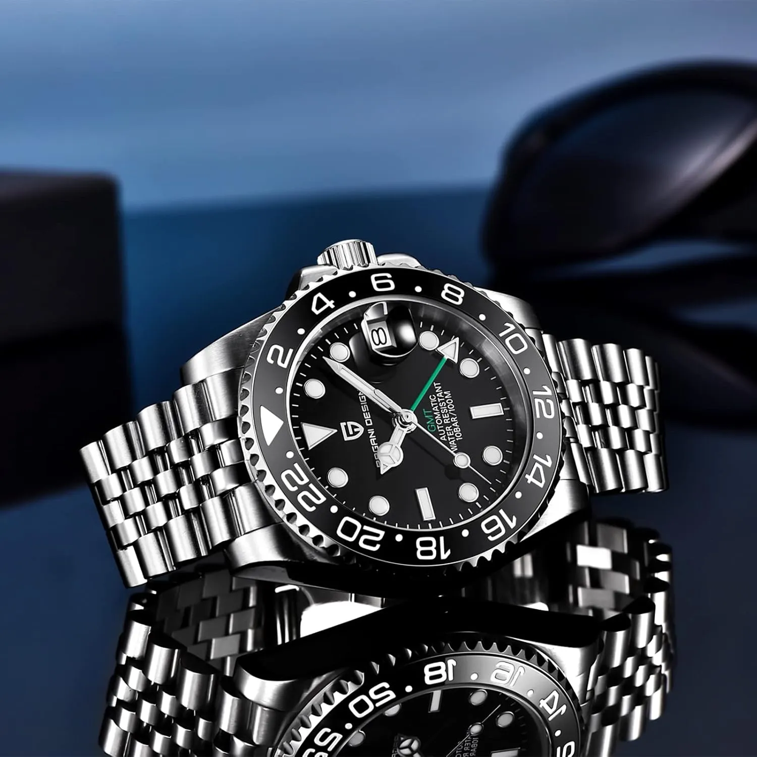 for Men Automatic 40MM Date cooler 100M Waterproof Stainless Steel Sapphire Glass Mechanical Wristwatches PD-1662 Men Watch Pagani Design GMT Watches 