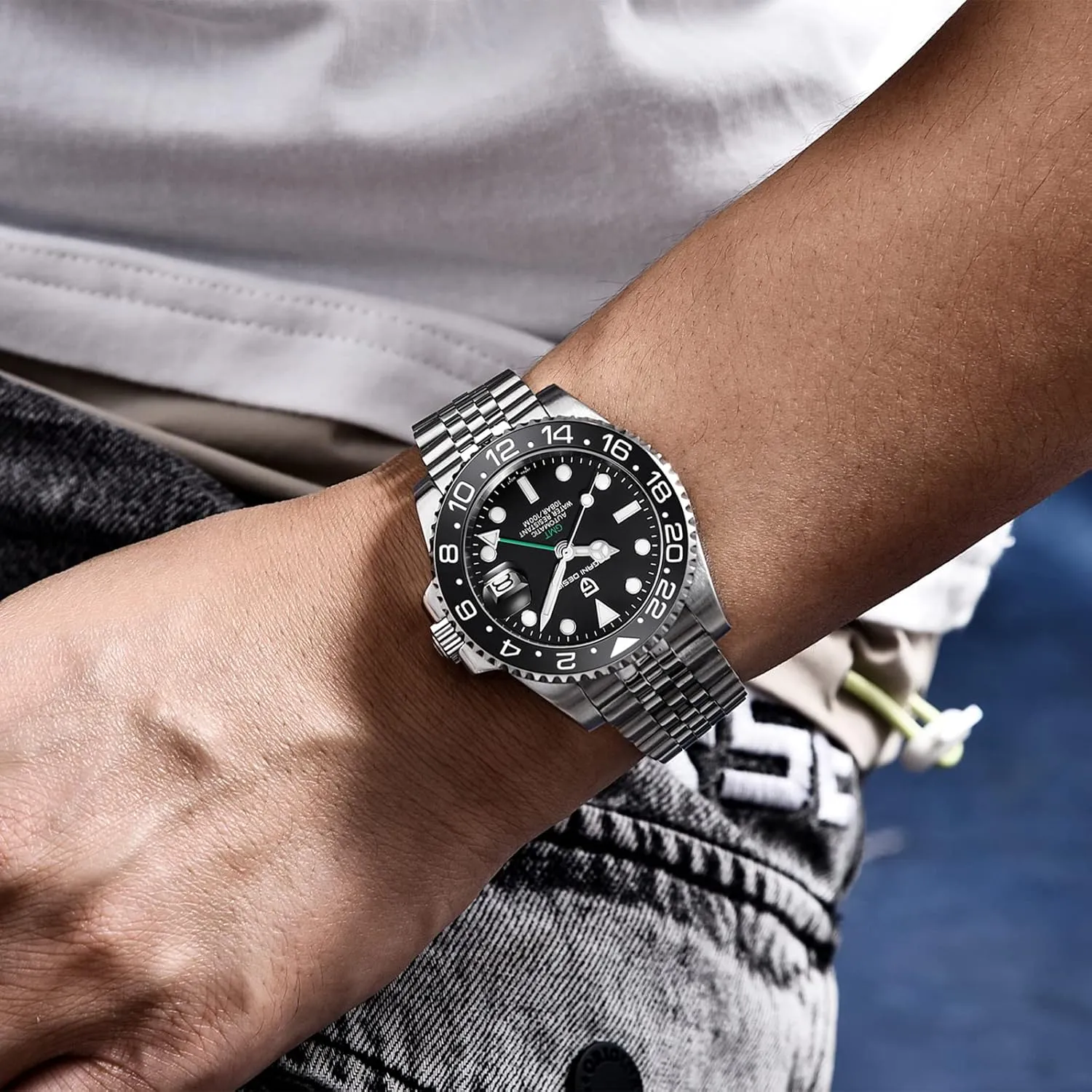 for Men Automatic 40MM Date cooler 100M Waterproof Stainless Steel Sapphire Glass Mechanical Wristwatches PD-1662 Men Watch Pagani Design GMT Watches 