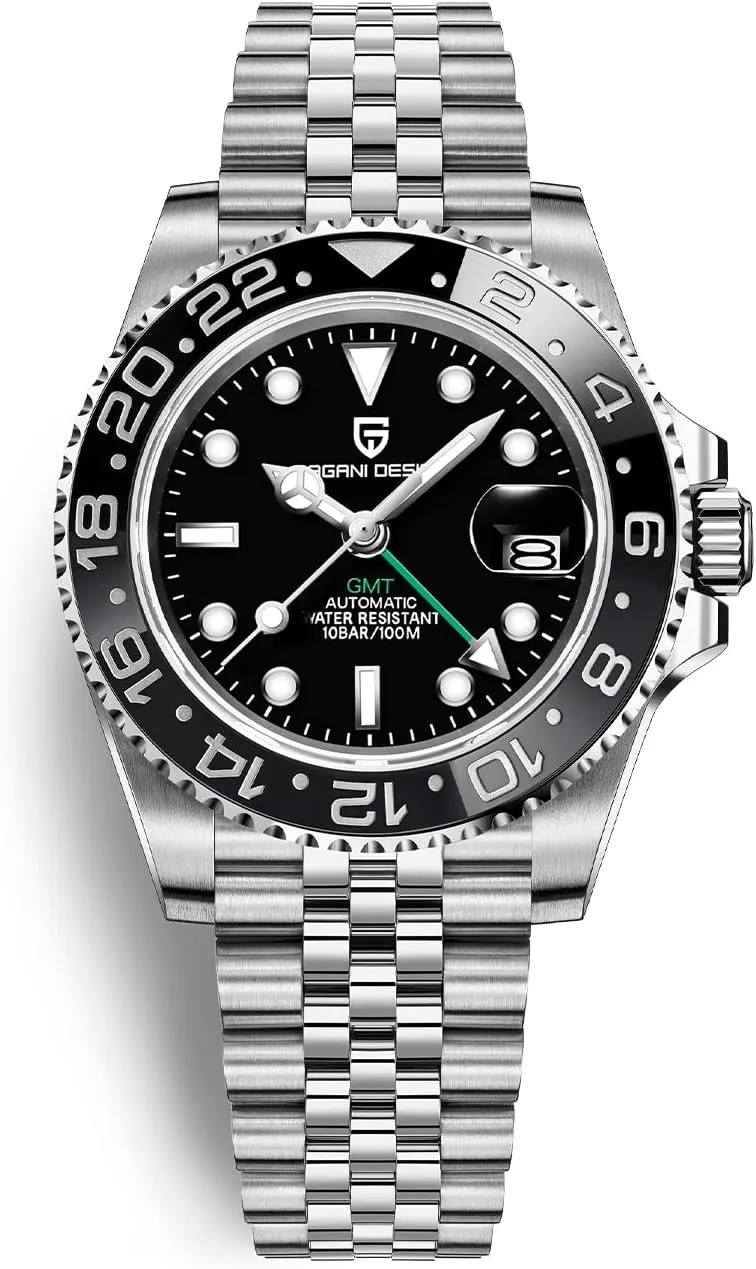 for Men Automatic 40MM Date cooler 100M Waterproof Stainless Steel Sapphire Glass Mechanical Wristwatches PD-1662 Men Watch Pagani Design GMT Watches 