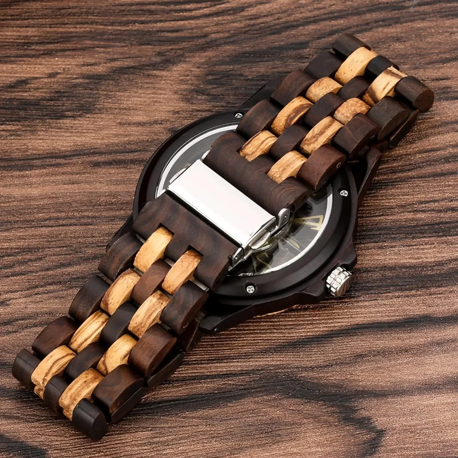 for Men Brown Deep Black bush prickly slow loose insect Ebony Zebra Wooden Quartz Men's Watch,Foldover Clasp Wood Strap Wooden Watches 