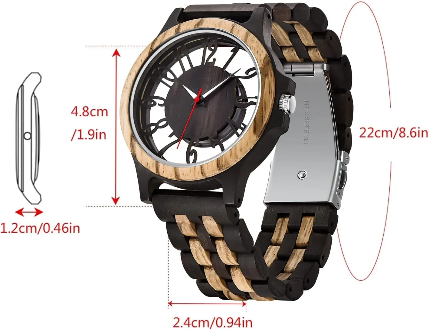 for Men Brown Deep Black bush prickly slow loose insect Ebony Zebra Wooden Quartz Men's Watch,Foldover Clasp Wood Strap Wooden Watches 