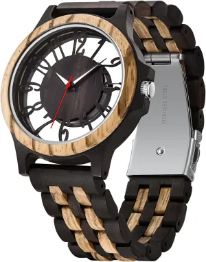 for Men Brown Deep Black bush prickly slow loose insect Ebony Zebra Wooden Quartz Men's Watch,Foldover Clasp Wood Strap Wooden Watches 
