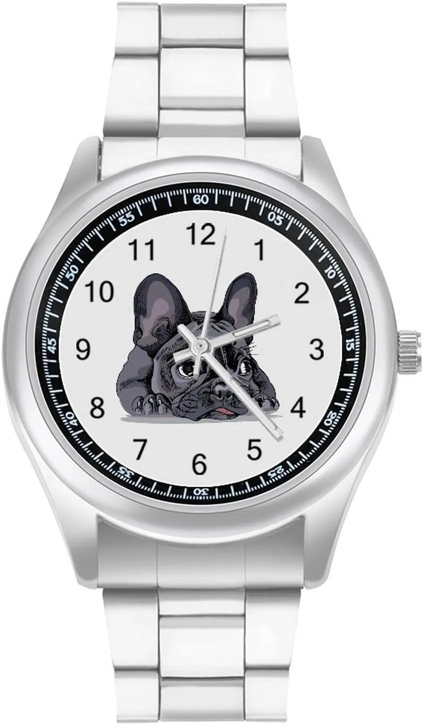 for Men Casual Business commit politically Dress Watch Gifts, style Funny French Bulldog Portrait Fashion Classic Wrist Watches 