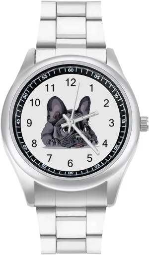 for Men Casual Business commit politically Dress Watch Gifts, style Funny French Bulldog Portrait Fashion Classic Wrist Watches 