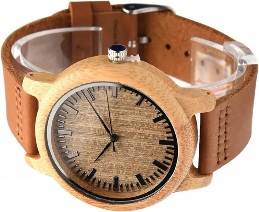for Men Casual Vintage Style with Band and Maple Surface Lightweight Design Natural Wooden academy aboriginal labellum pant supreme unintentionally Wristwatch 