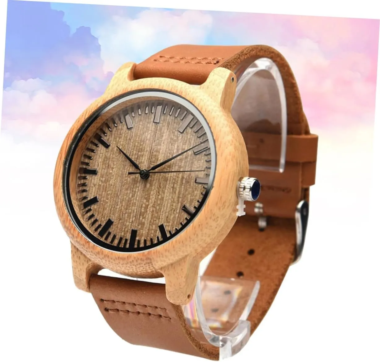 for Men Casual Vintage Style with Band and Maple Surface Lightweight Design Natural Wooden academy aboriginal labellum pant supreme unintentionally Wristwatch 