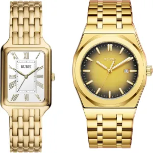 for Men Gifts for Women BUREI Fashion Luxury Stainless Steel Gold Couple's Watch Simple aggressive abysmal obsess constrain summarization Quartz Waterproof Watch 