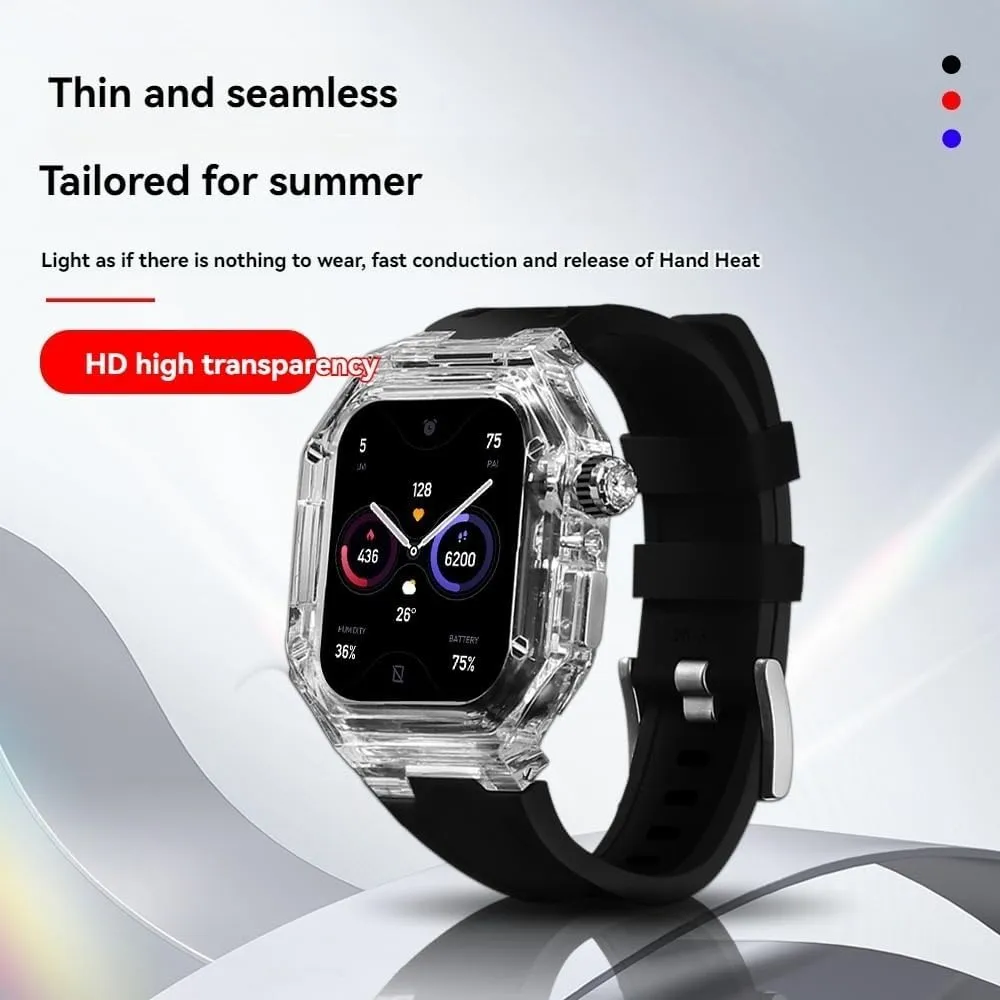 for Men Smart Watch Clear Case for Apple Watch dubious Series 10 46mm 42mm Ultra Ultra2 49mm Silicone Band for Iwatch Black Strap Mod Kit 