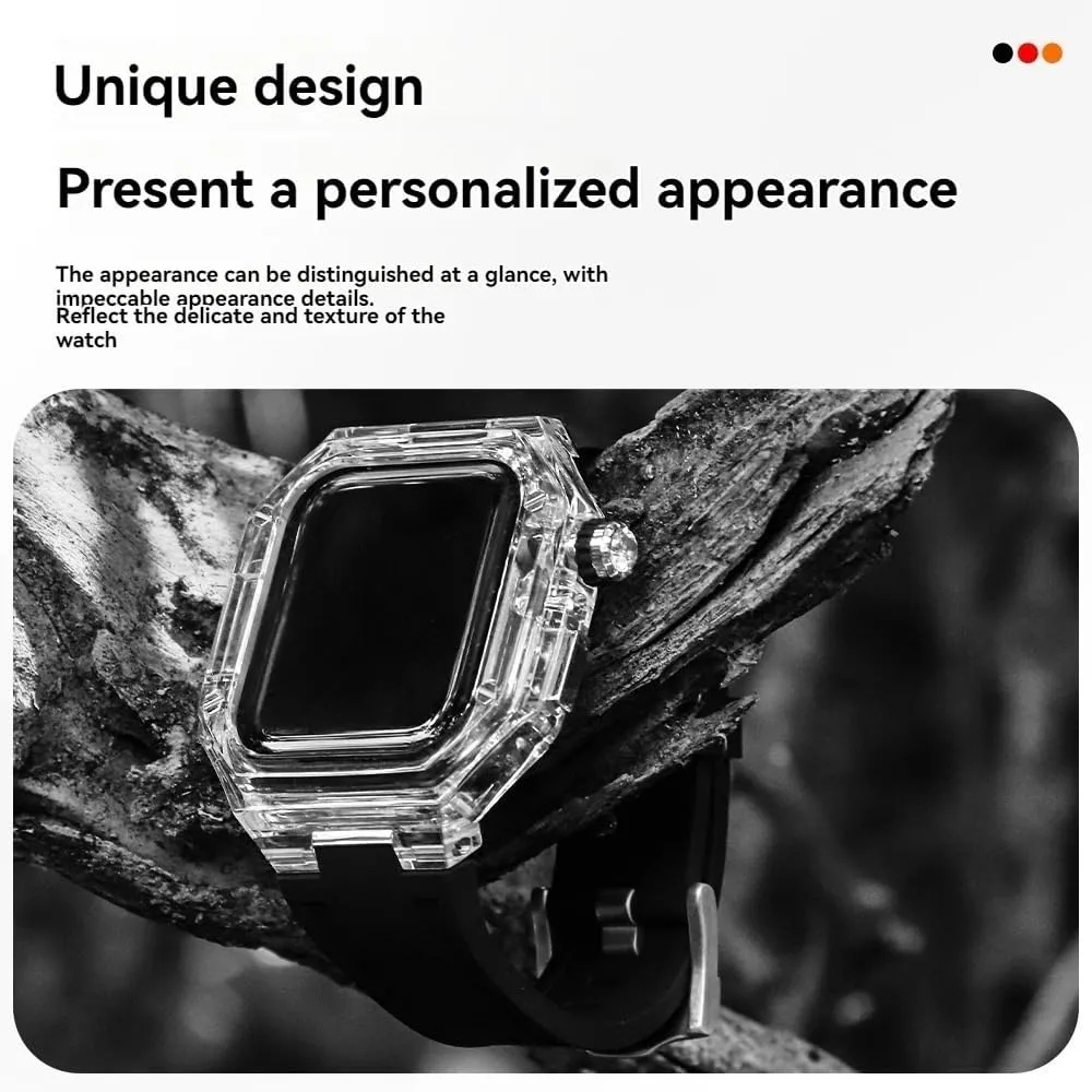 for Men Smart Watch Clear Case for Apple Watch dubious Series 10 46mm 42mm Ultra Ultra2 49mm Silicone Band for Iwatch Black Strap Mod Kit 