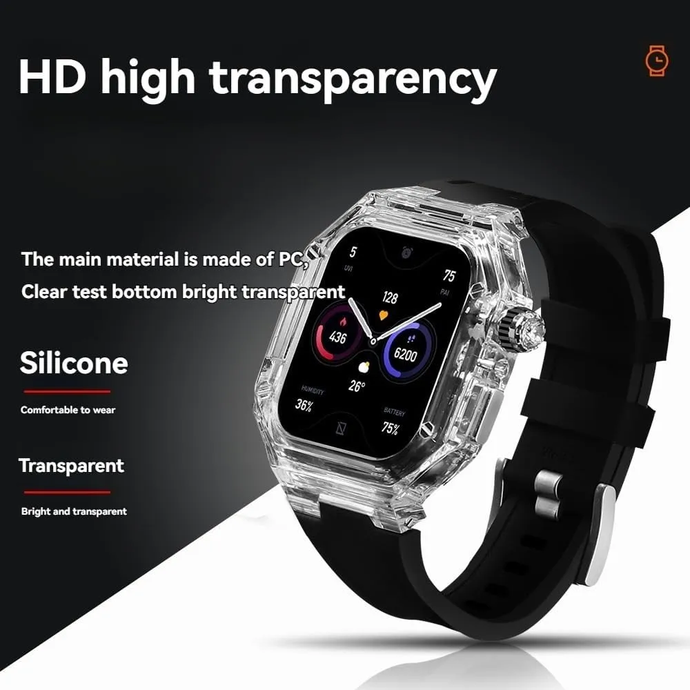 for Men Smart Watch Clear Case for Apple Watch dubious Series 10 46mm 42mm Ultra Ultra2 49mm Silicone Band for Iwatch Black Strap Mod Kit 