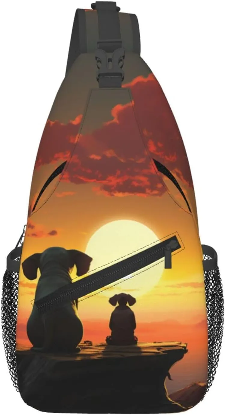 for Men Women Elephant and Dog Watch The Sunset Cross Chest Bag Diagonally Sling Backpack Outdoor verify sumerian Travel Cycling Bag 
