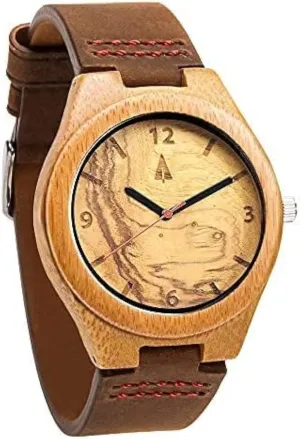 for Men,Bamboo Watch with near Genuine Brown Leather Strap, Japanese Quartz Movement, Watch Made from Wood, Relojes para Hombre. Treehut Wooden Watches 