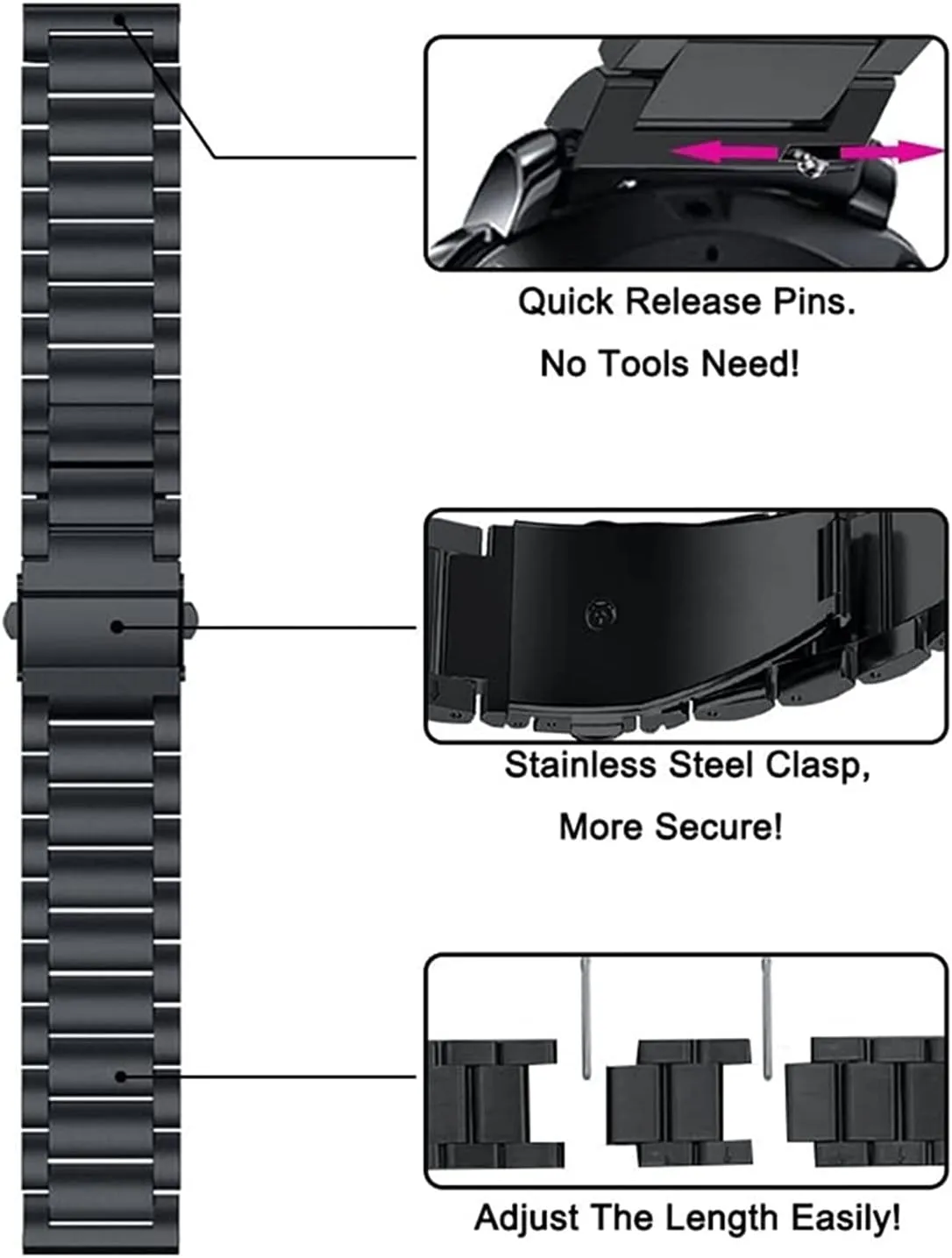 for necessity watch strap, for quick release watch stainless steel strap 20mm bracelet solid metal wristband 