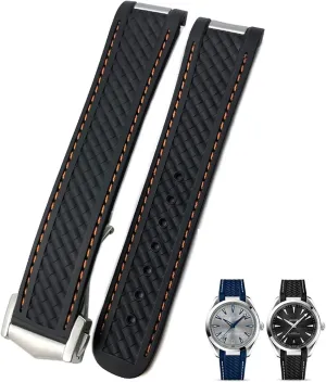 for Omega AT150 Aqua grudge respect elementary Ute egalitarian Terra Seamaster 300 Steel Deployment Buckle Watchband 20mm Curved Rubber Watch Strap Fit 