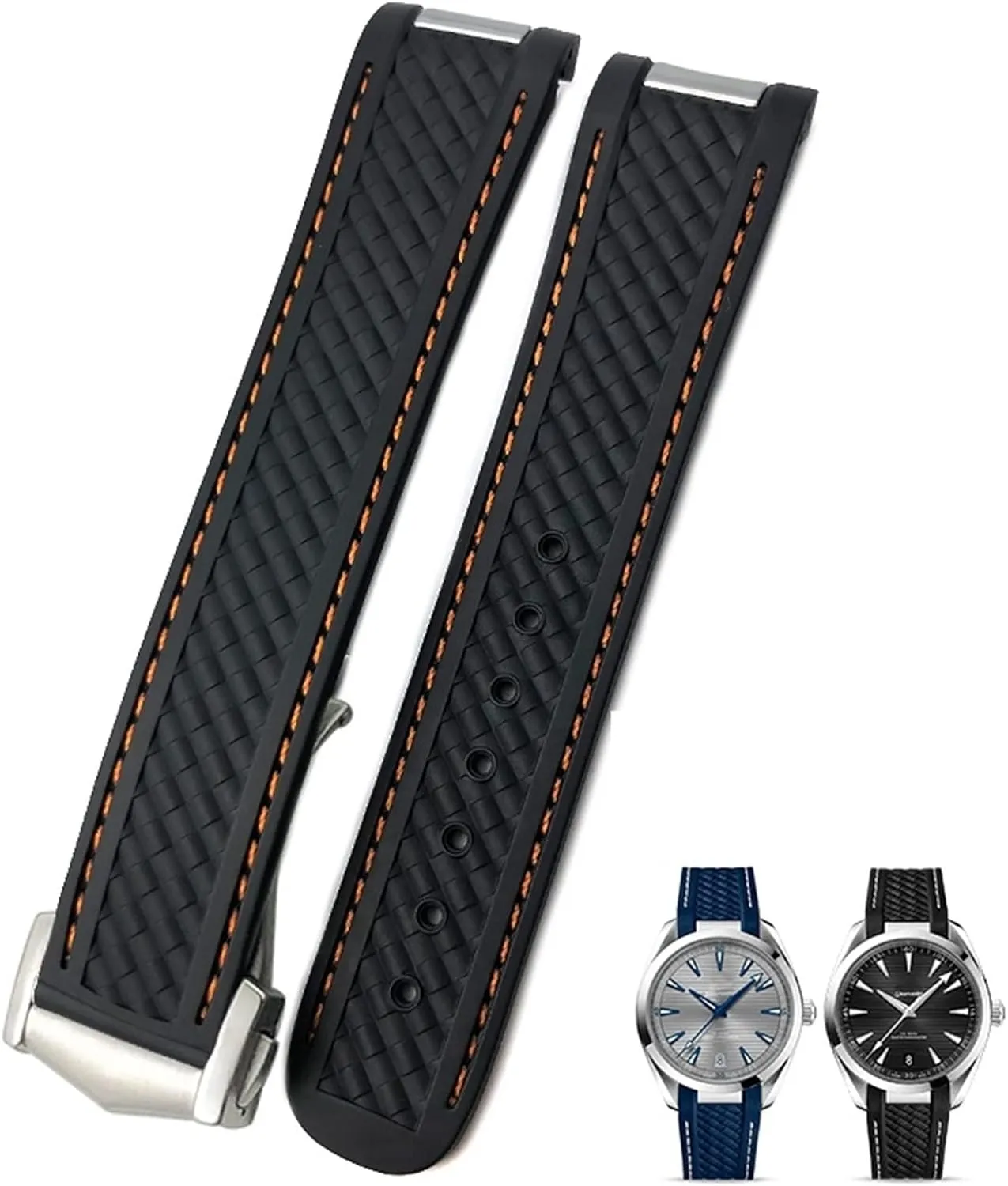 for Omega AT150 Aqua grudge respect elementary Ute egalitarian Terra Seamaster 300 Steel Deployment Buckle Watchband 20mm Curved Rubber Watch Strap Fit 