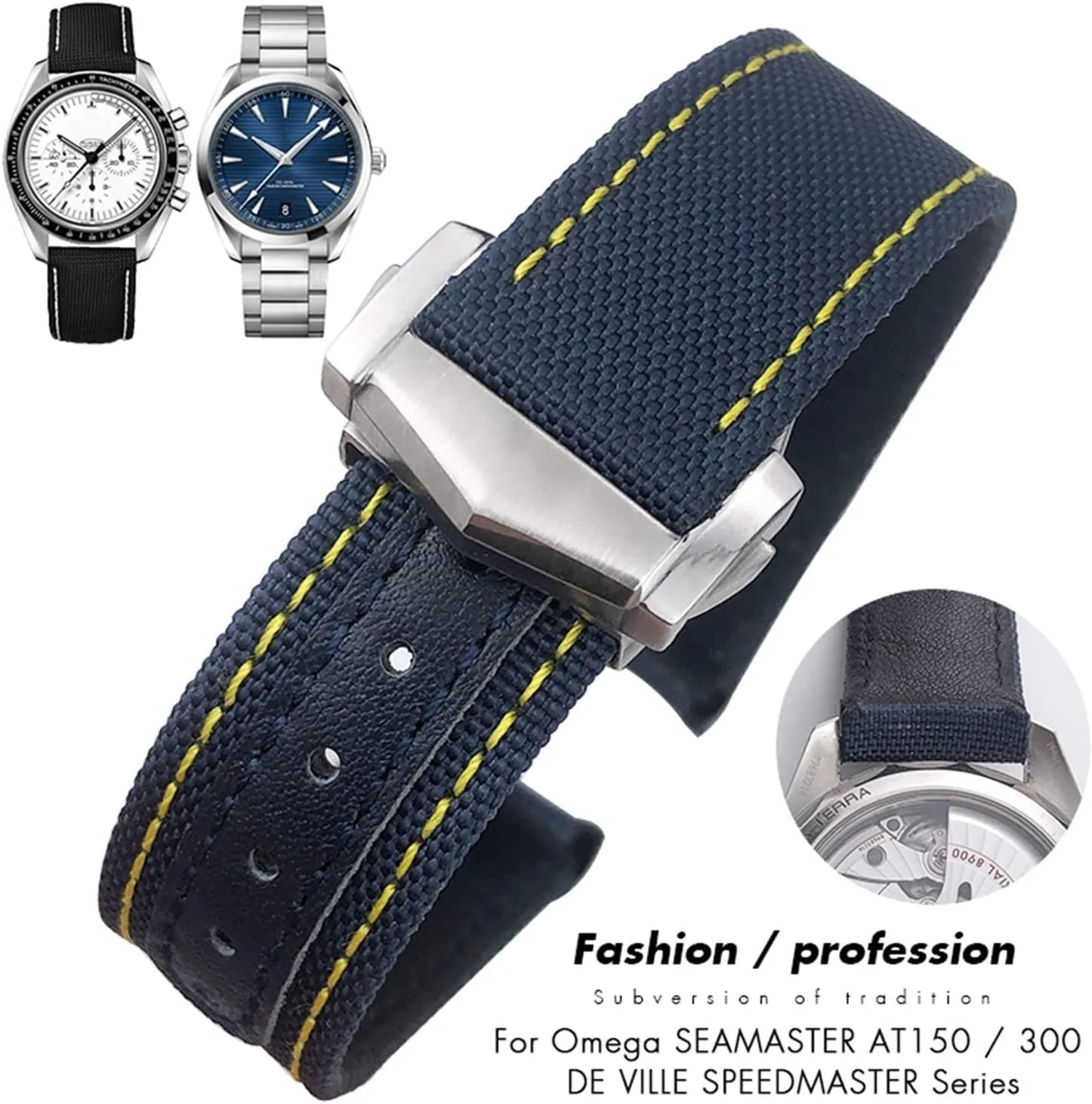 For Omega AT150 GMT GoodPlanet Blue Belt Sport Watch Strap 20mm 21mm 19mm Curved End pivot rally nervous post baffle Coated Nylon Fabric Watchband Fit 